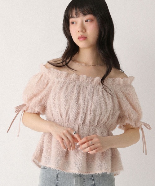 Heather(ヘザー)の「ジャガードリボンブラウス(半袖) 680360(シャツ/ブラウス・レディース・ブルーグレー/アイボリー/ピンク・FREE)」の8枚目の写真