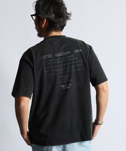 The DUFFER of ST.GEORGE(ザダファーオブセントジョージ)の「POWDER BLEACH VINTAGE DYE TEE:パウダーブリーチ 手書き風プリントTシャツ / ヴィンテージ加工 / 顔料染め / 製品染め(Tシャツ/カットソー・メンズ・ブラック/カーキ/ホワイト・X-LARGE/LARGE/MEDIUM)」の8枚目の写真