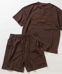 THRASHER（スラッシャー）の「【at】〔THRASHER/スラッシャー〕ZOZO限定 ハートデザインダメージアップリケ スウェットT＆ハーフパンツ セットアップ/ルームウェア（セットアップ）」