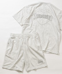 THRASHER（スラッシャー）の「【at】〔THRASHER/スラッシャー〕ZOZO限定 ハートデザインダメージアップリケ スウェットT＆ハーフパンツ セットアップ/ルームウェア（セットアップ）」