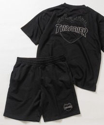 THRASHER（スラッシャー）の「【at】〔THRASHER/スラッシャー〕ZOZO限定 ハートデザインダメージアップリケ スウェットT＆ハーフパンツ セットアップ/ルームウェア（セットアップ）」
