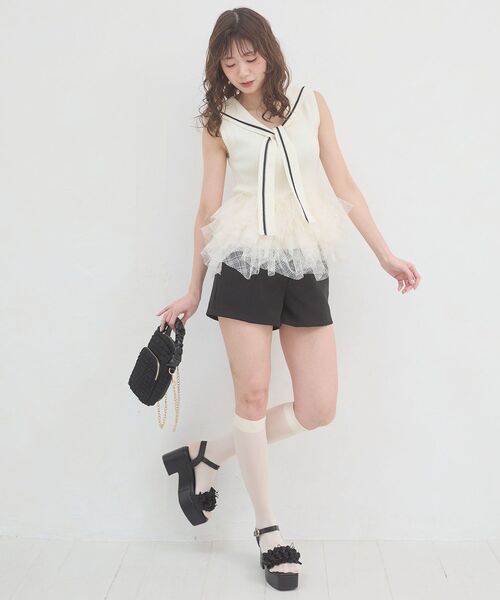 MAJESTIC LEGON(マジェスティックレゴン)の「ベルトセットハイウエストショートパンツ(その他パンツ・レディース・アイボリー/ブラック/グレー/ホワイト系その他2・MEDIUM)」の3枚目の写真