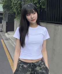 レディーススタンダードフィットクロップ半袖Tシャツホワイト