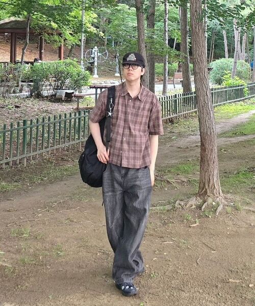 EXCONTAINER（エックスコンテナ）の「ヴィンテージチェッククロップシャツ(BROWN)（シャツ/ブラウス・メンズ・その他・MEDIUM/LARGE/X-LARGE）」の4枚目の写真