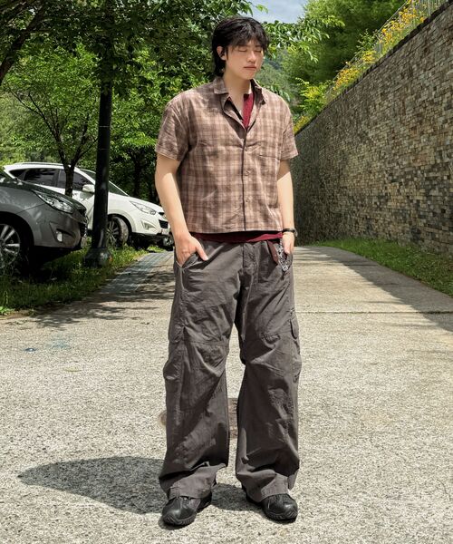 EXCONTAINER（エックスコンテナ）の「ヴィンテージチェッククロップシャツ(BROWN)（シャツ/ブラウス・メンズ・その他・MEDIUM/LARGE/X-LARGE）」の2枚目の写真