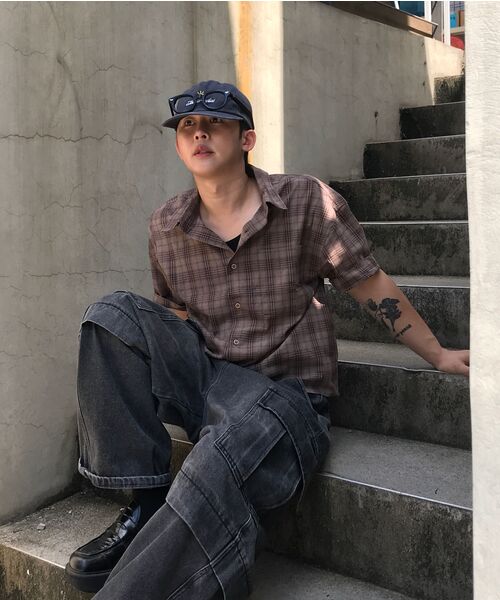 EXCONTAINER（エックスコンテナ）の「ヴィンテージチェッククロップシャツ(BROWN)（シャツ/ブラウス・メンズ・その他・MEDIUM/LARGE/X-LARGE）」の3枚目の写真