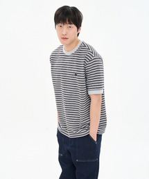 CUSTOMUS（カスタムアース）の「男性コットン100%先染ストライプミニハート刺繍半袖TシャツCXS26MKRT306 GRY（Tシャツ/カットソー）」