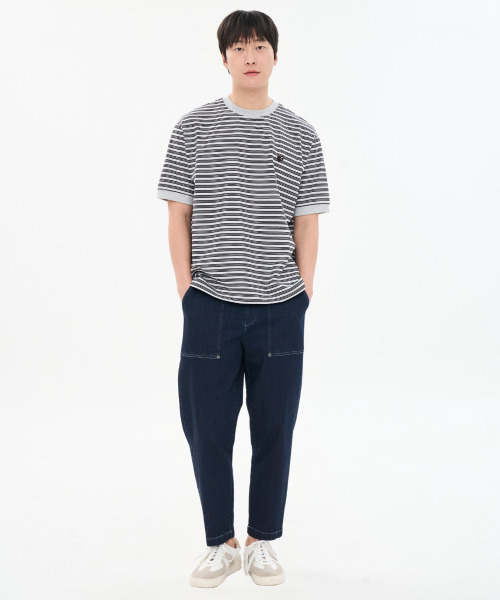 CUSTOMUS(カスタムアース)の「男性コットン100%先染ストライプミニハート刺繍半袖TシャツCXS26MKRT306 GRY(Tシャツ/カットソー・メンズ・グレー・MEDIUM/LARGE/X-LARGE)」の3枚目の写真