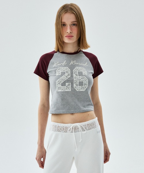 Mardi Mercredi(マルディメクルディ)の「CROPPED TSHIRT RAGLAN NO.26 LACE / クロップド Tシャツ ラグラン NO.26 レース(Tシャツ/カットソー・レディース・チャコールグレー/グレー/ライトベージュ/アイボリー・FREE)」の15枚目の写真