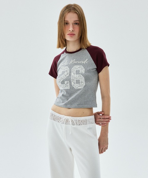 Mardi Mercredi(マルディメクルディ)の「CROPPED TSHIRT RAGLAN NO.26 LACE / クロップド Tシャツ ラグラン NO.26 レース(Tシャツ/カットソー・レディース・チャコールグレー/グレー/ライトベージュ/アイボリー・FREE)」の16枚目の写真