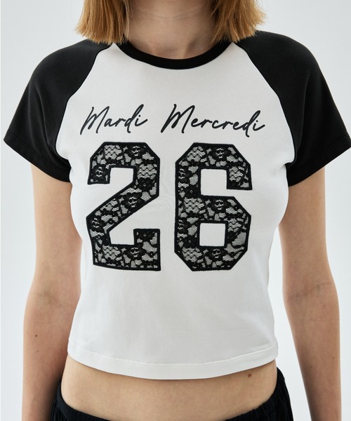 Mardi Mercredi(マルディメクルディ)の「CROPPED TSHIRT RAGLAN NO.26 LACE / クロップド Tシャツ ラグラン NO.26 レース(Tシャツ/カットソー・レディース・チャコールグレー/グレー/ライトベージュ/アイボリー・FREE)」の10枚目の写真