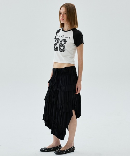 Mardi Mercredi(マルディメクルディ)の「CROPPED TSHIRT RAGLAN NO.26 LACE / クロップド Tシャツ ラグラン NO.26 レース(Tシャツ/カットソー・レディース・チャコールグレー/グレー/ライトベージュ/アイボリー・FREE)」の8枚目の写真