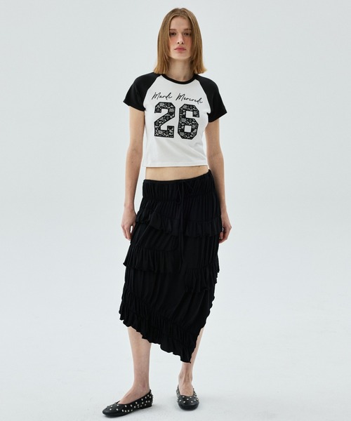 Mardi Mercredi(マルディメクルディ)の「CROPPED TSHIRT RAGLAN NO.26 LACE / クロップド Tシャツ ラグラン NO.26 レース(Tシャツ/カットソー・レディース・チャコールグレー/グレー/ライトベージュ/アイボリー・FREE)」の7枚目の写真