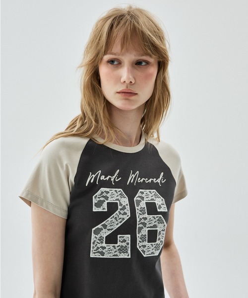 Mardi Mercredi(マルディメクルディ)の「CROPPED TSHIRT RAGLAN NO.26 LACE / クロップド Tシャツ ラグラン NO.26 レース(Tシャツ/カットソー・レディース・チャコールグレー/グレー/ライトベージュ/アイボリー・FREE)」の11枚目の写真