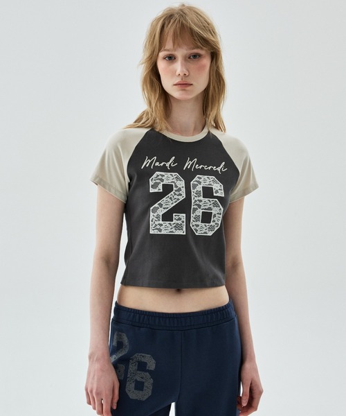 Mardi Mercredi(マルディメクルディ)の「CROPPED TSHIRT RAGLAN NO.26 LACE / クロップド Tシャツ ラグラン NO.26 レース(Tシャツ/カットソー・レディース・チャコールグレー/グレー/ライトベージュ/アイボリー・FREE)」の12枚目の写真