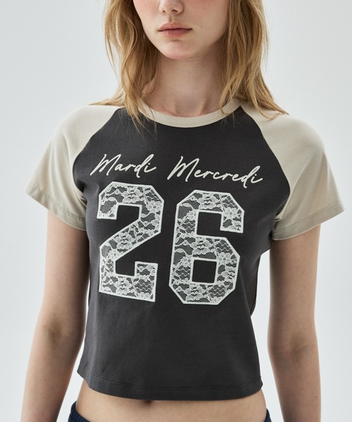 Mardi Mercredi(マルディメクルディ)の「CROPPED TSHIRT RAGLAN NO.26 LACE / クロップド Tシャツ ラグラン NO.26 レース(Tシャツ/カットソー・レディース・チャコールグレー/グレー/ライトベージュ/アイボリー・FREE)」の13枚目の写真