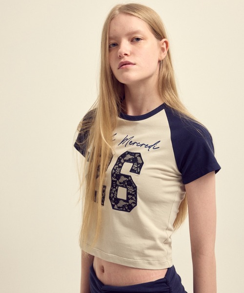 Mardi Mercredi(マルディメクルディ)の「CROPPED TSHIRT RAGLAN NO.26 LACE / クロップド Tシャツ ラグラン NO.26 レース(Tシャツ/カットソー・レディース・チャコールグレー/グレー/ライトベージュ/アイボリー・FREE)」の19枚目の写真