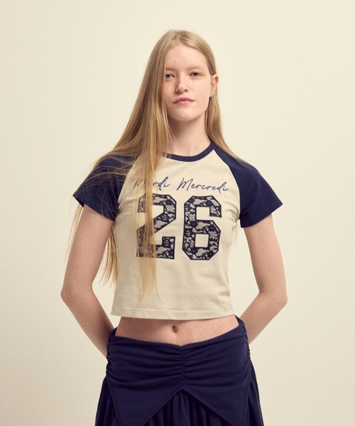 Mardi Mercredi(マルディメクルディ)の「CROPPED TSHIRT RAGLAN NO.26 LACE / クロップド Tシャツ ラグラン NO.26 レース(Tシャツ/カットソー・レディース・チャコールグレー/グレー/ライトベージュ/アイボリー・FREE)」の20枚目の写真