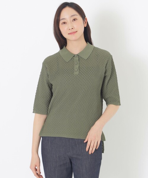 S.ESSENTIALS（エスエッセンシャルズ）の「シアー襟付ニット（ポロシャツ・レディース・ブラック/ホワイト/カーキ・38）」の3枚目の写真