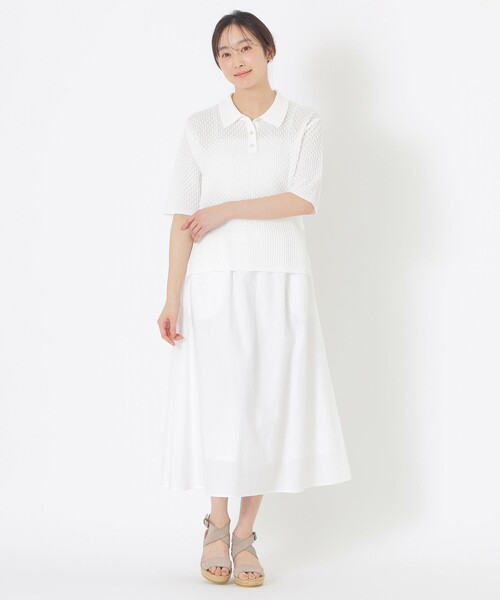 S.ESSENTIALS（エスエッセンシャルズ）の「シアー襟付ニット（ポロシャツ・レディース・ブラック/ホワイト/カーキ・38）」の4枚目の写真