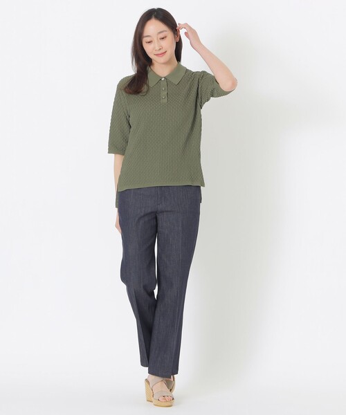 S.ESSENTIALS（エスエッセンシャルズ）の「シアー襟付ニット（ポロシャツ・レディース・ブラック/ホワイト/カーキ・38）」の6枚目の写真