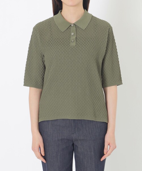 S.ESSENTIALS（エスエッセンシャルズ）の「シアー襟付ニット（ポロシャツ・レディース・ブラック/ホワイト/カーキ・38）」の7枚目の写真