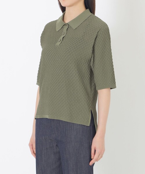 S.ESSENTIALS（エスエッセンシャルズ）の「シアー襟付ニット（ポロシャツ・レディース・ブラック/ホワイト/カーキ・38）」の8枚目の写真