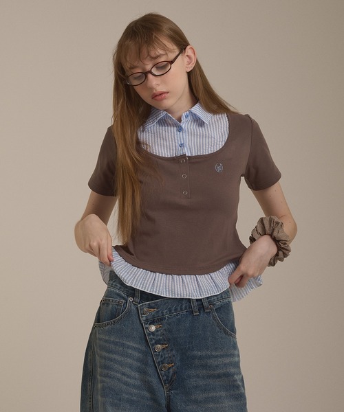 hazyl(ヘイジル)の「shirt frill docking tops / シャツフリルドッキングトップス(Tシャツ/カットソー・レディース・ブラック/ブラウン系その他・フリー)」の8枚目の写真