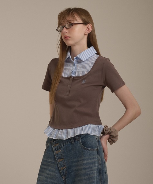 hazyl(ヘイジル)の「shirt frill docking tops / シャツフリルドッキングトップス(Tシャツ/カットソー・レディース・ブラック/ブラウン系その他・フリー)」の9枚目の写真