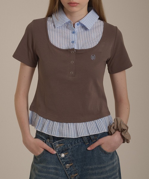 hazyl(ヘイジル)の「shirt frill docking tops / シャツフリルドッキングトップス(Tシャツ/カットソー・レディース・ブラック/ブラウン系その他・フリー)」の12枚目の写真