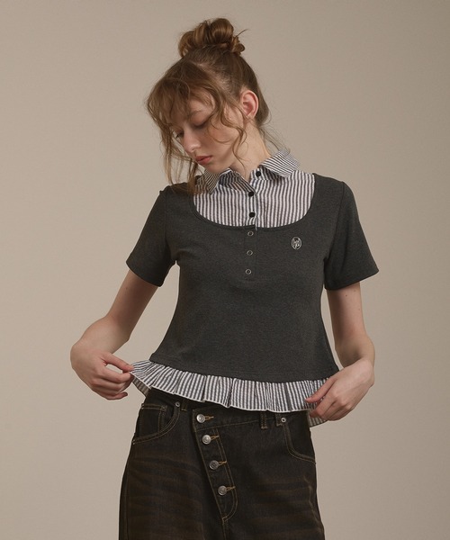 hazyl(ヘイジル)の「shirt frill docking tops / シャツフリルドッキングトップス(Tシャツ/カットソー・レディース・ブラック/ブラウン系その他・フリー)」の22枚目の写真