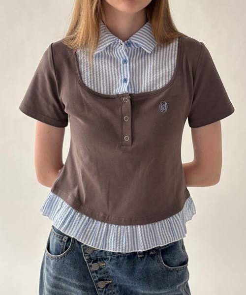hazyl(ヘイジル)の「shirt frill docking tops / シャツフリルドッキングトップス(Tシャツ/カットソー・レディース・ブラック/ブラウン系その他・フリー)」の4枚目の写真