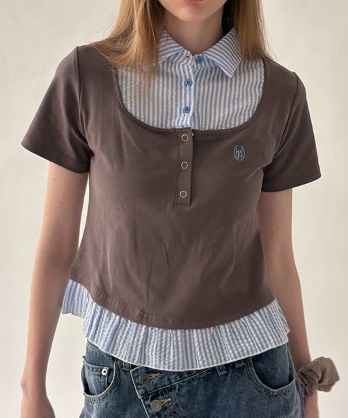 hazyl(ヘイジル)の「shirt frill docking tops / シャツフリルドッキングトップス(Tシャツ/カットソー・レディース・ブラック/ブラウン系その他・フリー)」の5枚目の写真