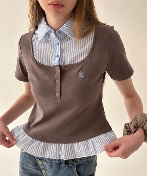 hazyl(ヘイジル)の「shirt frill docking tops / シャツフリルドッキングトップス(Tシャツ/カットソー・レディース・ブラック/ブラウン系その他・フリー)」の6枚目の写真