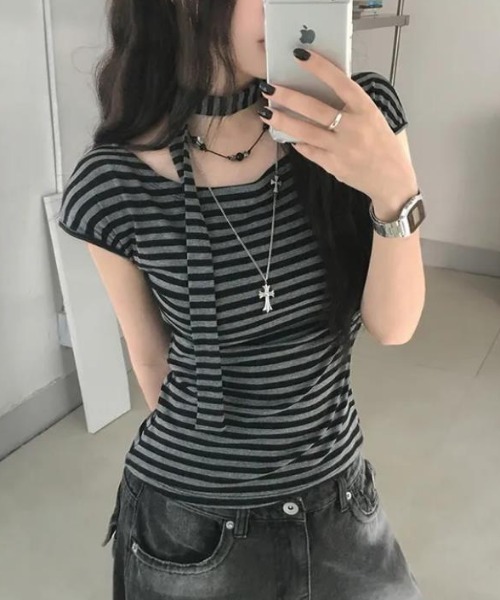 semplice(センプリチェ)の「Tシャツ【韓国ファッション】(Tシャツ/カットソー・レディース・グレー・L/M/S)」の3枚目の写真