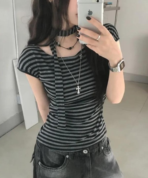 semplice(センプリチェ)の「Tシャツ【韓国ファッション】(Tシャツ/カットソー・レディース・グレー・L/M/S)」の7枚目の写真