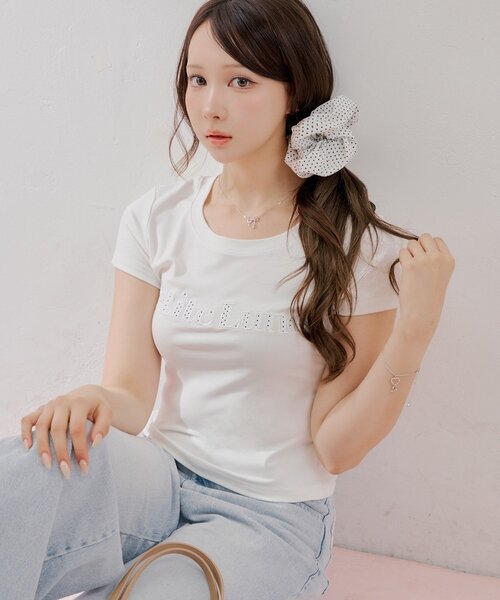 Chico(チコ)の「ドットロゴT+シュシュセット(Tシャツ/カットソー・レディース・ブルー系その他2/ホワイト系その他2/ホワイト/ネイビー・FREE)」の2枚目の写真