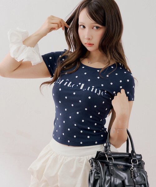 Chico(チコ)の「ドットロゴT+シュシュセット(Tシャツ/カットソー・レディース・ブルー系その他2/ホワイト系その他2/ホワイト/ネイビー・FREE)」の1枚目の写真