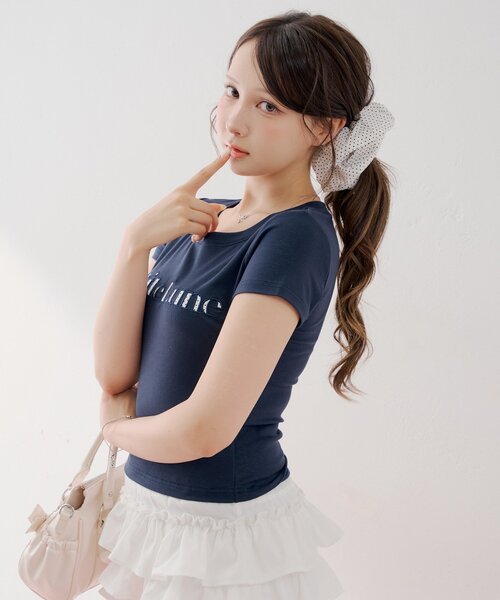 Chico(チコ)の「ドットロゴT+シュシュセット(Tシャツ/カットソー・レディース・ブルー系その他2/ホワイト系その他2/ホワイト/ネイビー・FREE)」の16枚目の写真