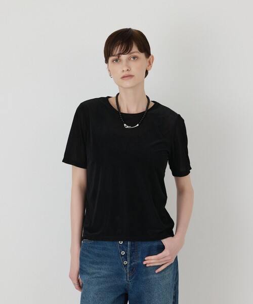 Diagram(ダイアグラム)の「シアーベロアカットトップ(Tシャツ/カットソー・レディース・グレー/ブラック/キナリ・36)」の1枚目の写真