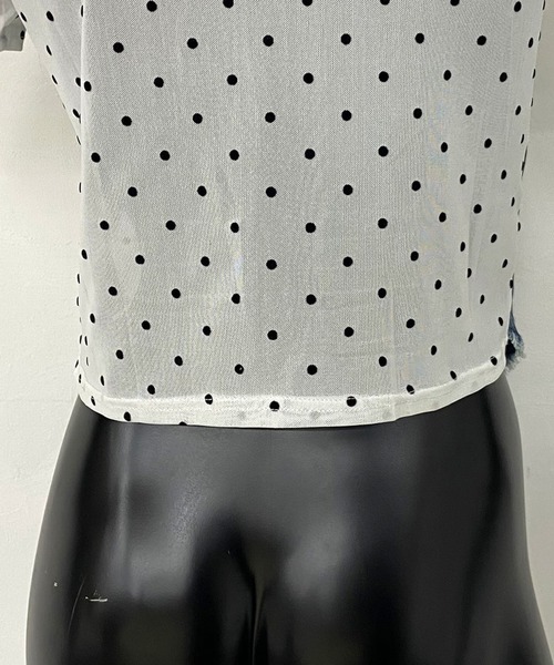 non-hedge(ノンヘッジ)の「デニムイレギュラー切替ドット柄シアーヘムトップス(Tシャツ/カットソー・レディース・オフホワイト/ブラック・FREE)」の13枚目の写真