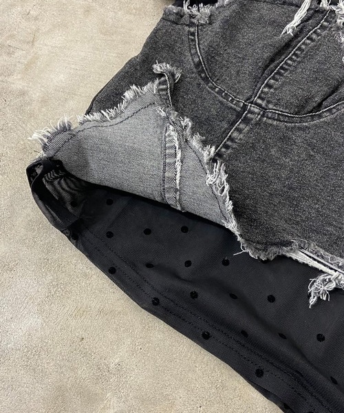 non-hedge(ノンヘッジ)の「デニムイレギュラー切替ドット柄シアーヘムトップス(Tシャツ/カットソー・レディース・オフホワイト/ブラック・FREE)」の19枚目の写真