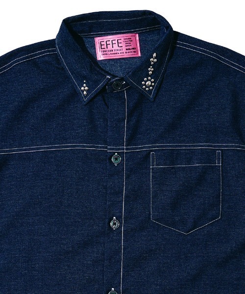 EFFECTEN（エフェクテン）の「mhs2654-Studs chambray shirts シャンブレーシャツ(efdig-03)（シャツ/ブラウス・メンズ・サックスブルー/インディゴブルー・M/L/XL）」の4枚目の写真