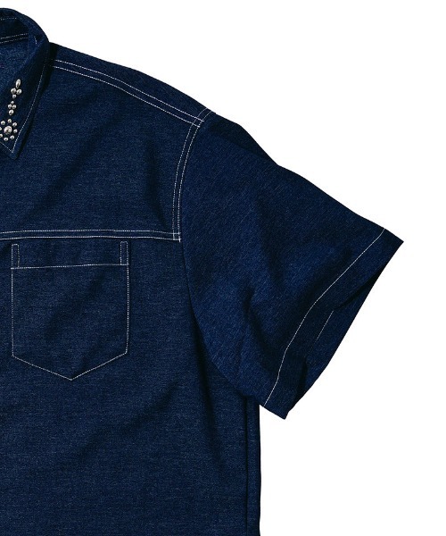 EFFECTEN（エフェクテン）の「mhs2654-Studs chambray shirts シャンブレーシャツ(efdig-03)（シャツ/ブラウス・メンズ・サックスブルー/インディゴブルー・M/L/XL）」の3枚目の写真
