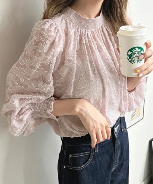 Flugge（フラッジー）の「フラワージャガードシアーブラウス（シャツ/ブラウス・レディース・ブルー/アイボリー/ピンク/ブラック/グレー・FREE）」の9枚目の写真