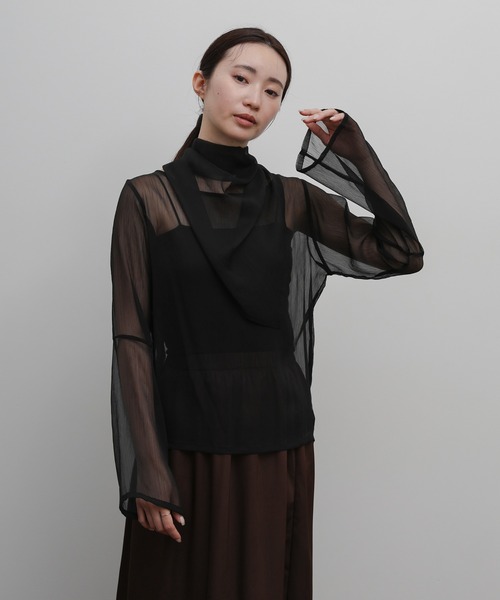 select MOCA Et(セレクトモカエト)の「【Et】Sheer Blouse and Scarf Set(シャツ/ブラウス・レディース・ブラウン/ブラック/アイボリー・FREE)」の2枚目の写真
