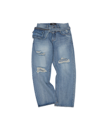 MEA（メア）の「POCKET BELT DAMAGED DENIM PANTS [LIGHT INDIGO]（デニムパンツ）」