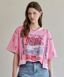 ヴィンテージプリンティングダメージクロップ半袖Tシャツ