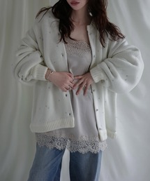 long heart dot jacquard reversible knit cardigan