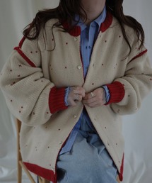 long heart dot jacquard reversible knit cardigan